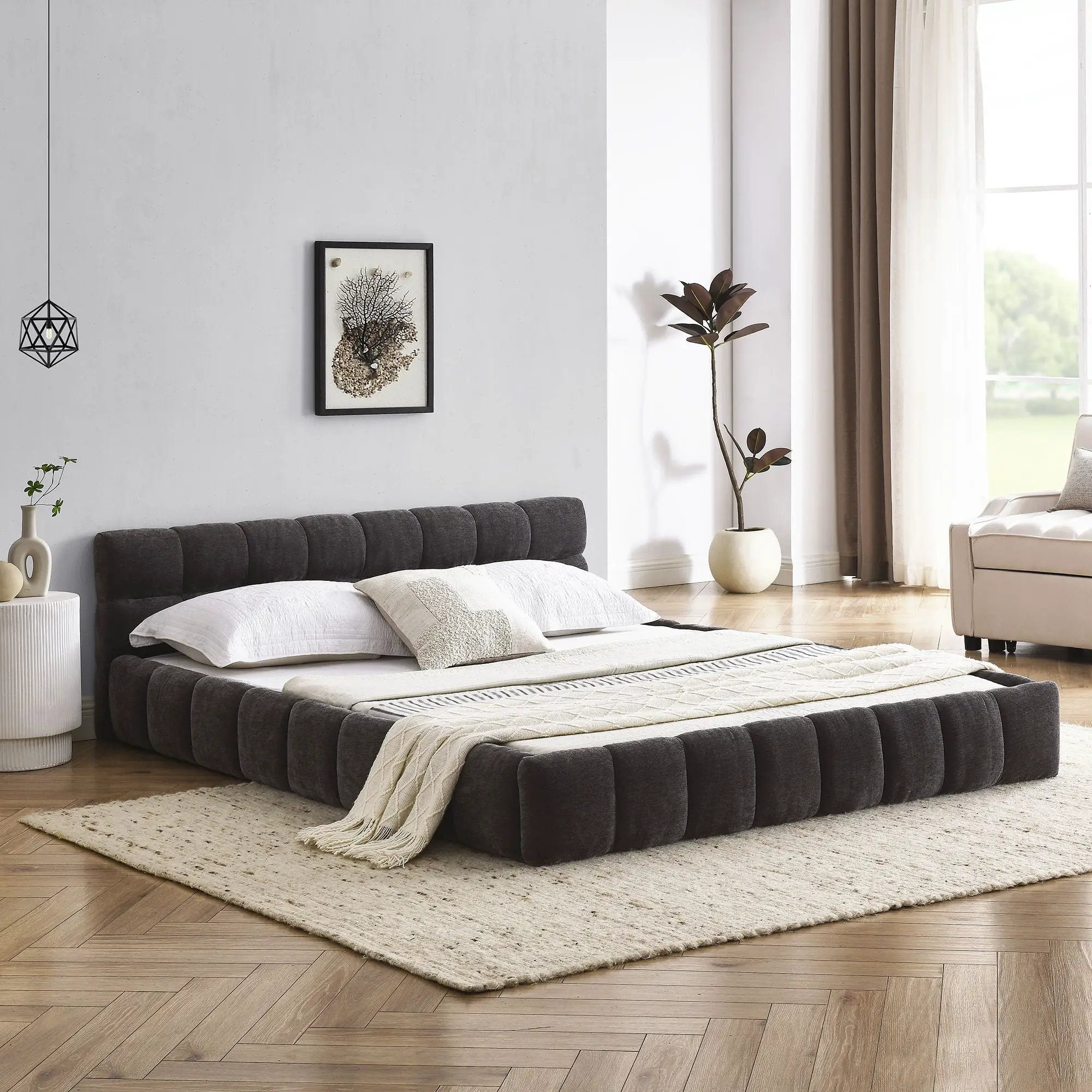 Modern Platform Bed Frame With Thick Fabric by Unique Piece Furniture