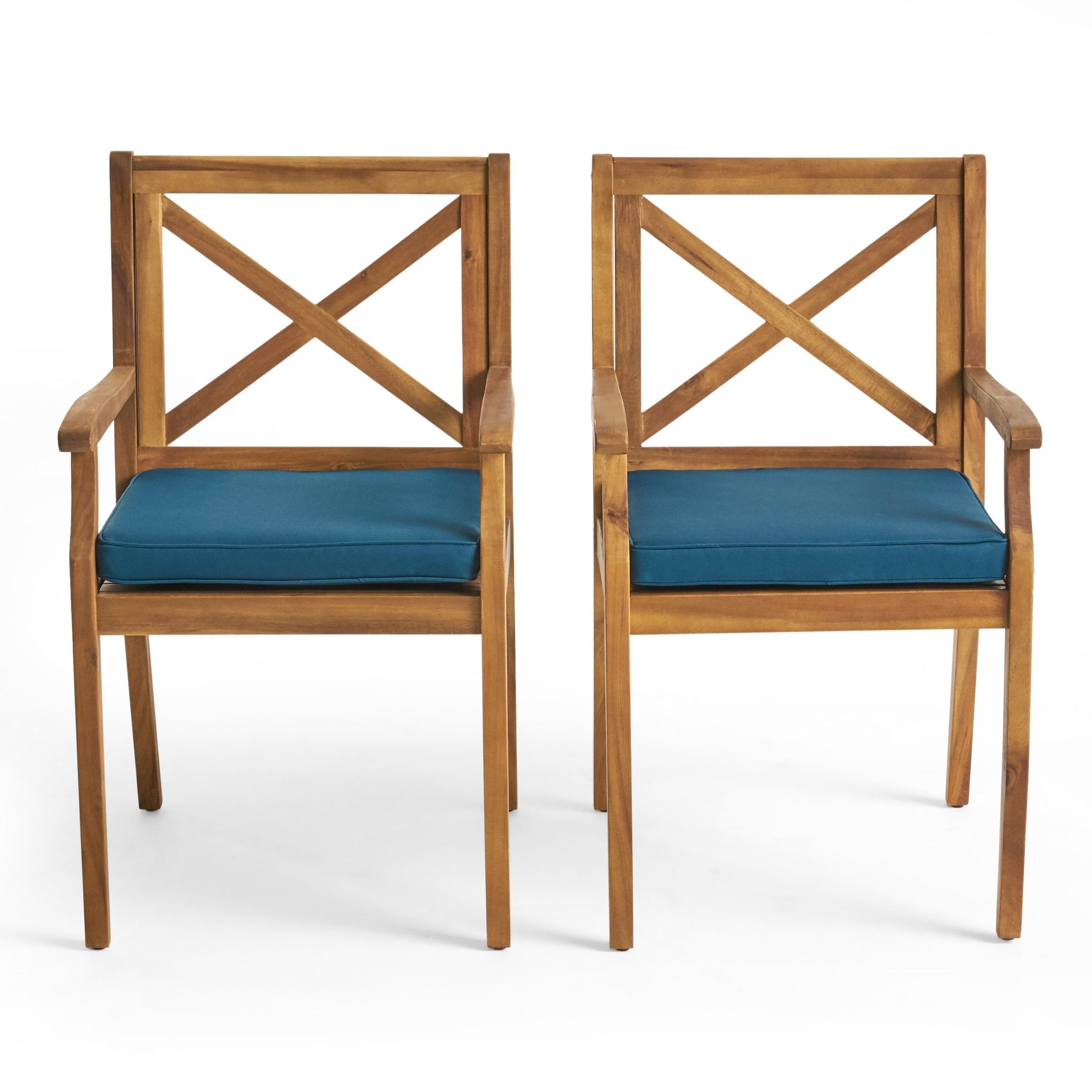 7-Piece Acacia Wood Outdoor Dining Set with Blue Cushions by HouseOfZazla