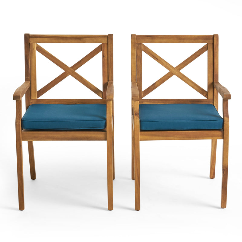 7-Piece Acacia Wood Outdoor Dining Set with Blue Cushions by HouseOfZazla