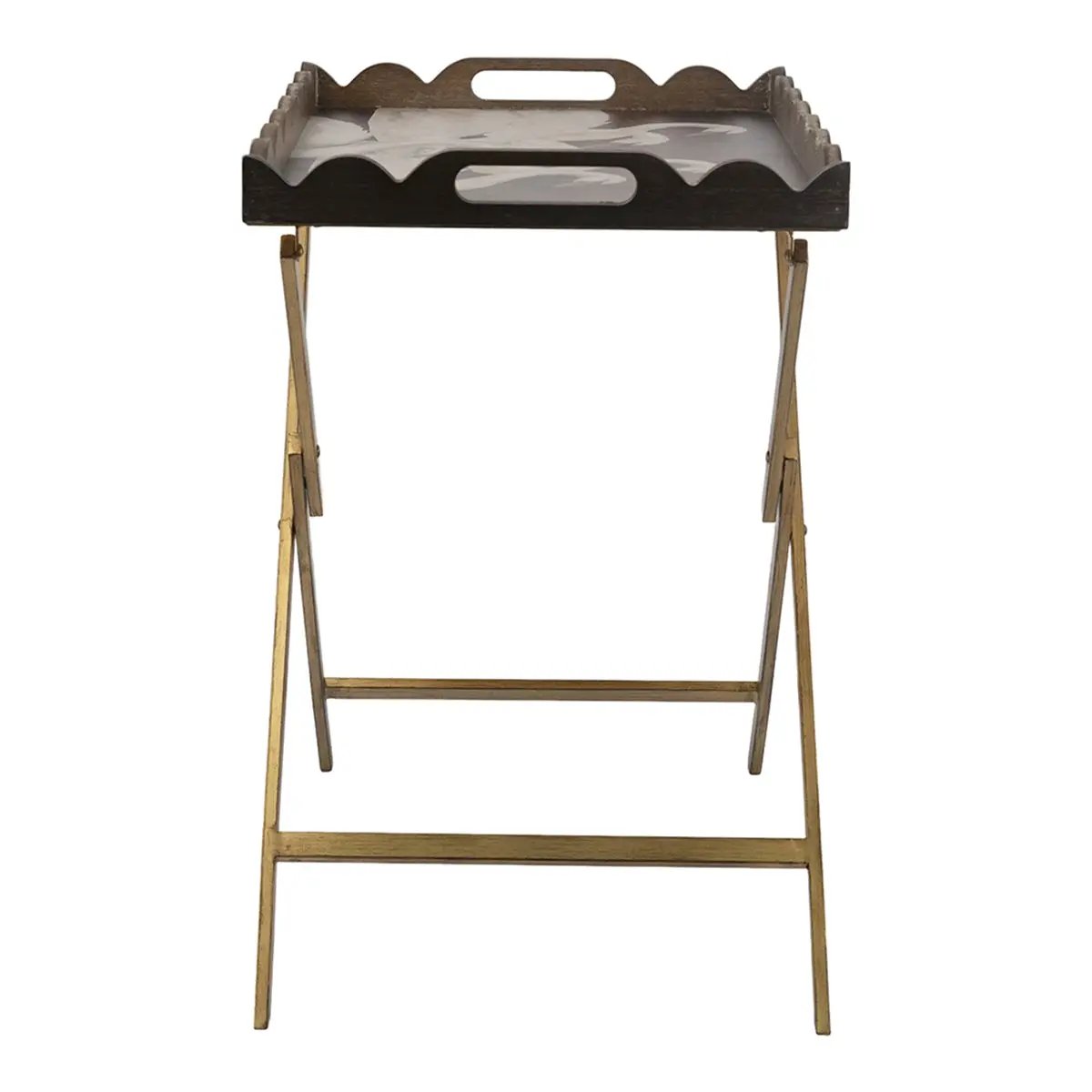23.5x15.5x24 Brown MDF Tray Table with White Swan Motif and Iron Base by HouseOfZazla