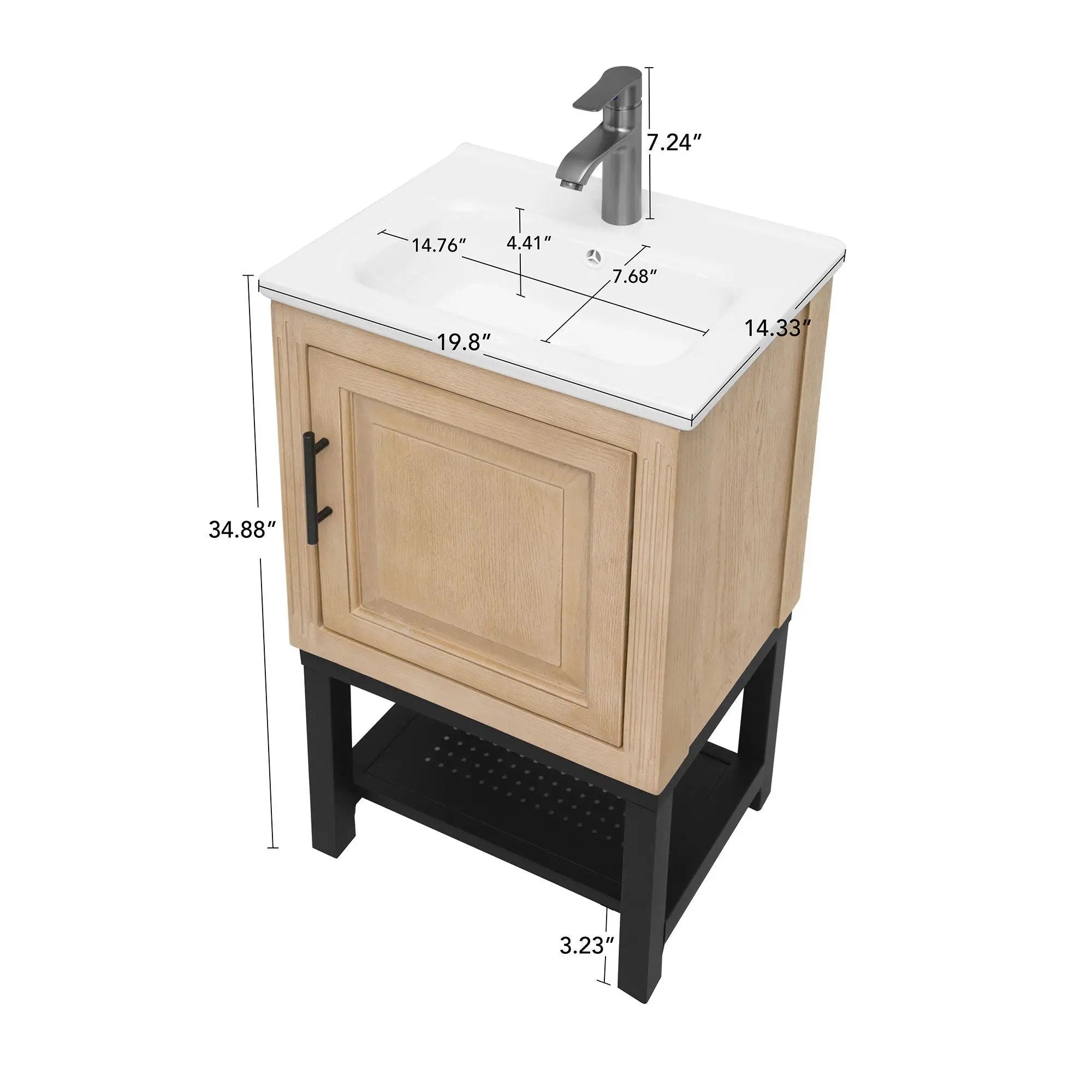 Modern Freestanding Bathroom Vanity With Ceramic Sink, Hot And Cold Faucet, 1 Door Cabinet & Open Shelf by HouseOfZazla