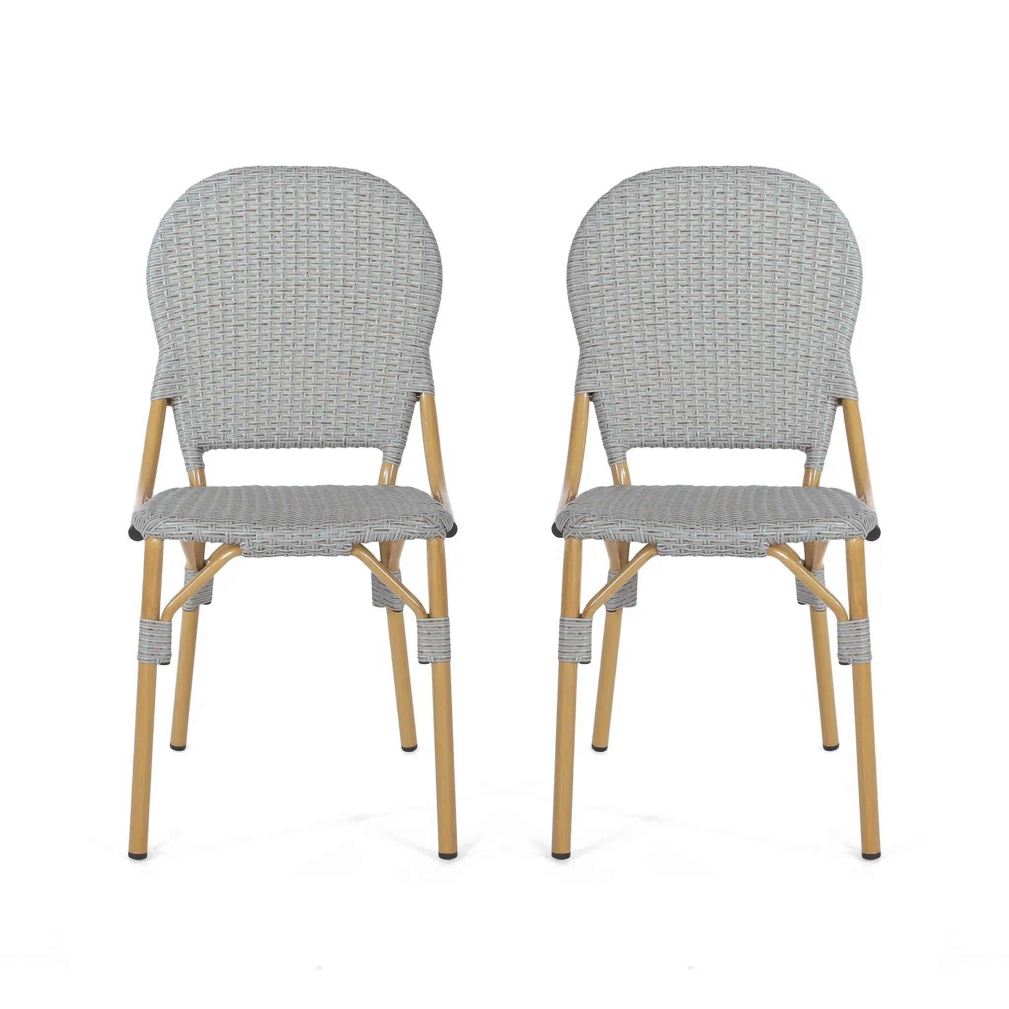 Outdoor Rattan and Aluminum Armless French Bistro Chairs (Set of 2) - Dark Gray by HouseOfZazla