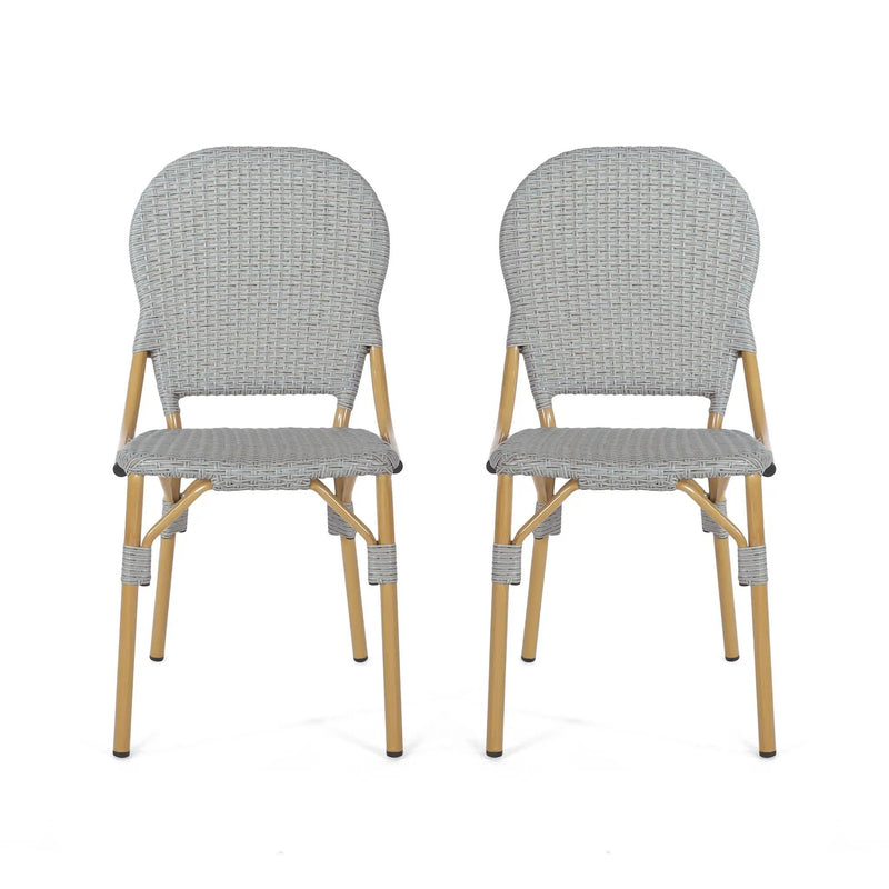 Outdoor Rattan and Aluminum Armless French Bistro Chairs (Set of 2) - Dark Gray by HouseOfZazla