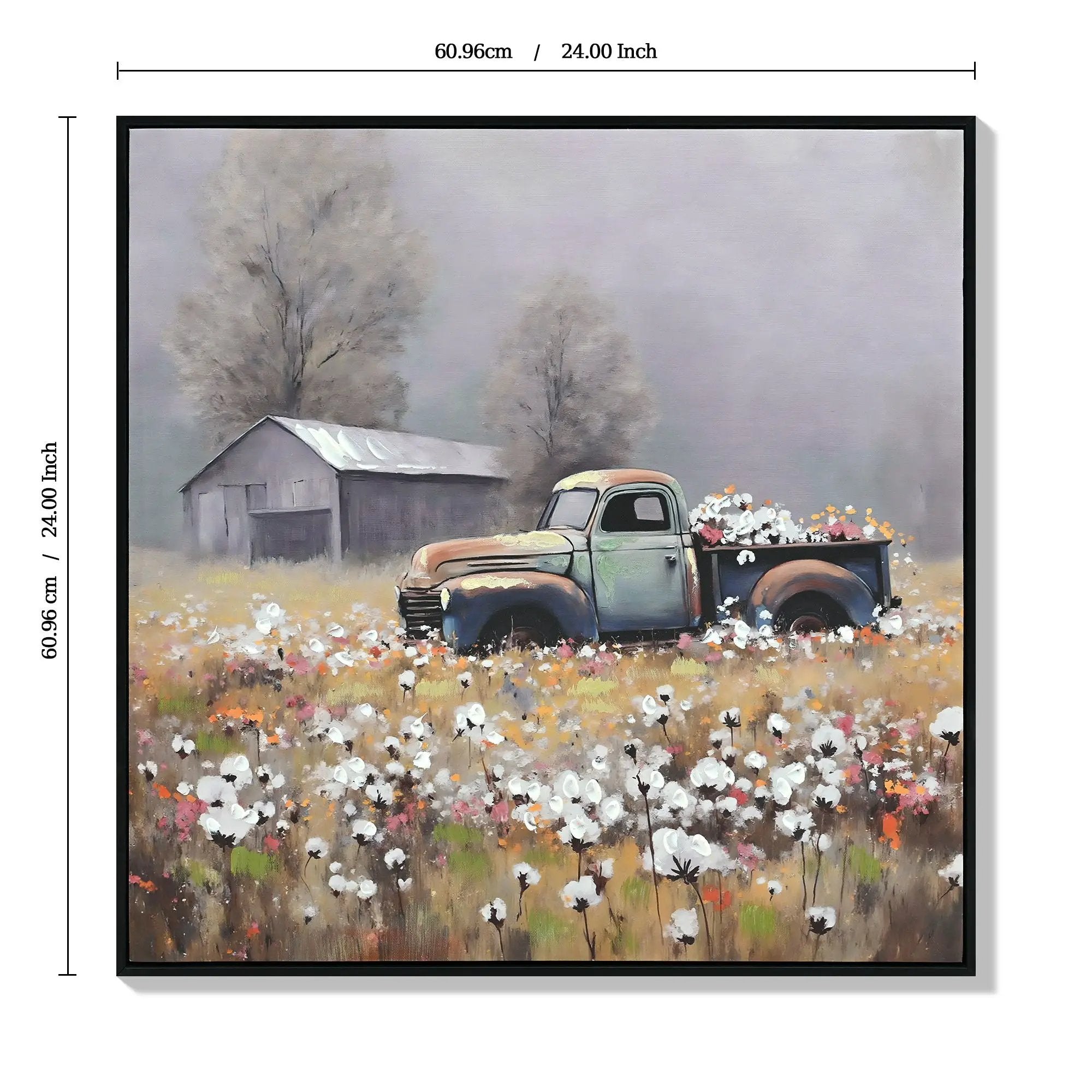 Old Truck Canvas Wall Art, Old Barn Pictures Wall Art - White / Vintage by Unique Piece Furniture