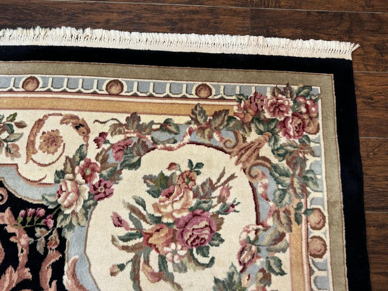 Aubusson Rug 8x10, Floral, Wool Pile, Elegant, European Design, Handmade, Fine by Jewel Rugs