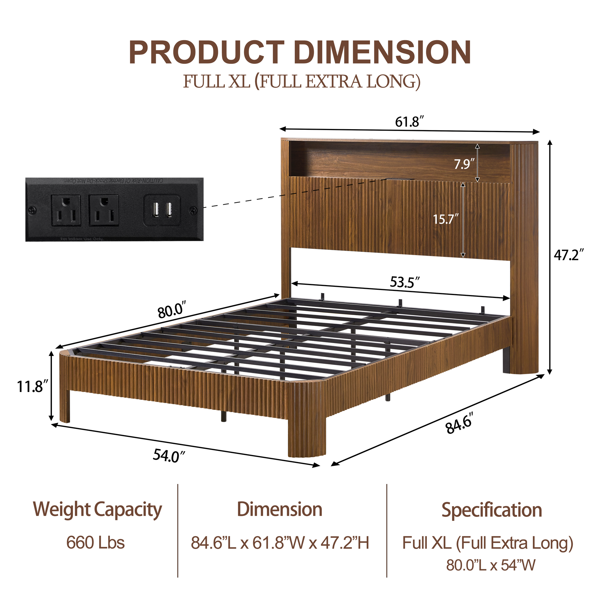Full Extra Long Bed Frame with Storage Headboard by HouseOfZazla