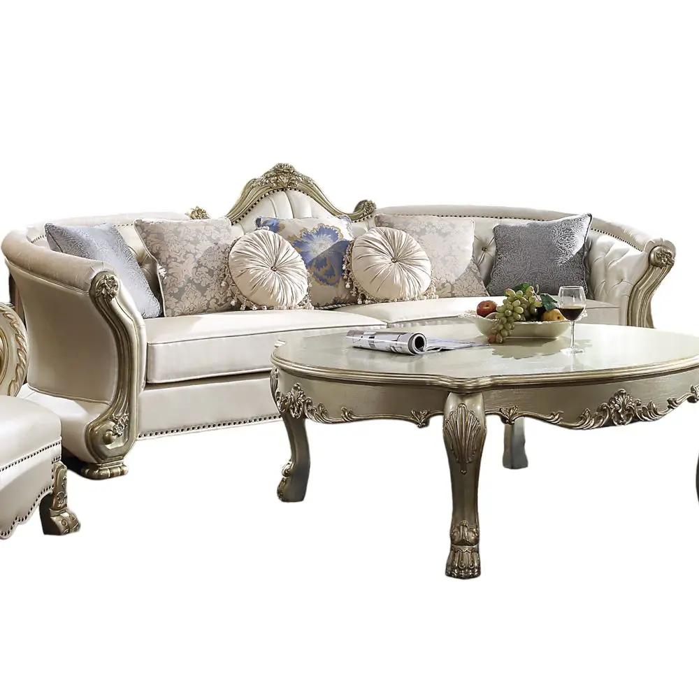 Dresden II - Sofa With 7 Pillows - Pearl Synthetic Leather & Gold Patina by Unique Piece Furniture