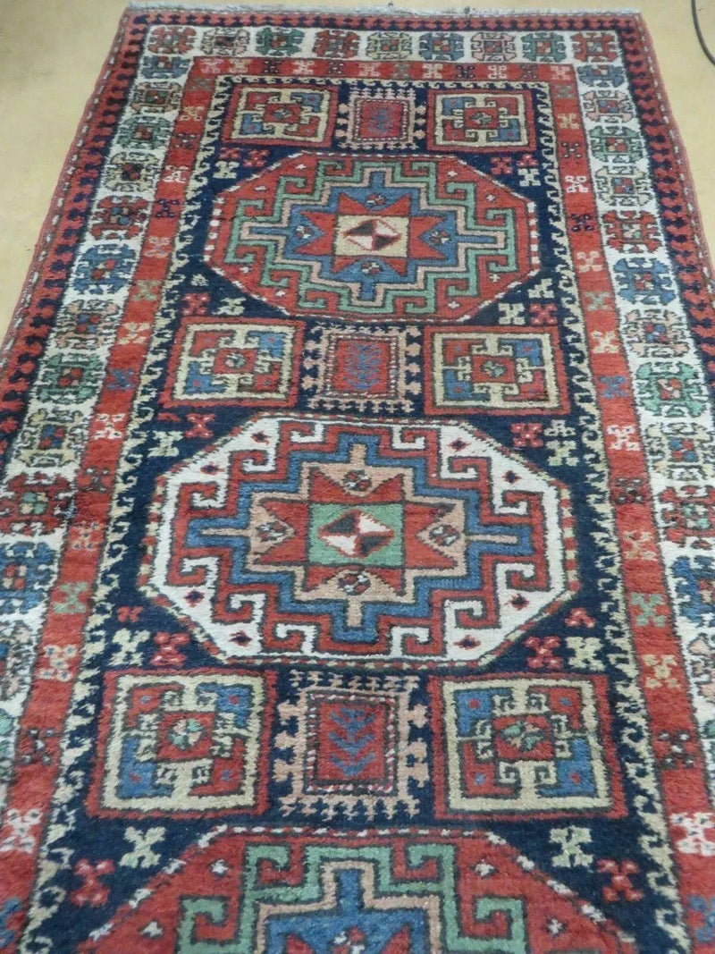 3 '4" X 10' Vintage Handmade Turkish Kazak Caucasian Wool Runner Rug Red Nice by Jewel Rugs