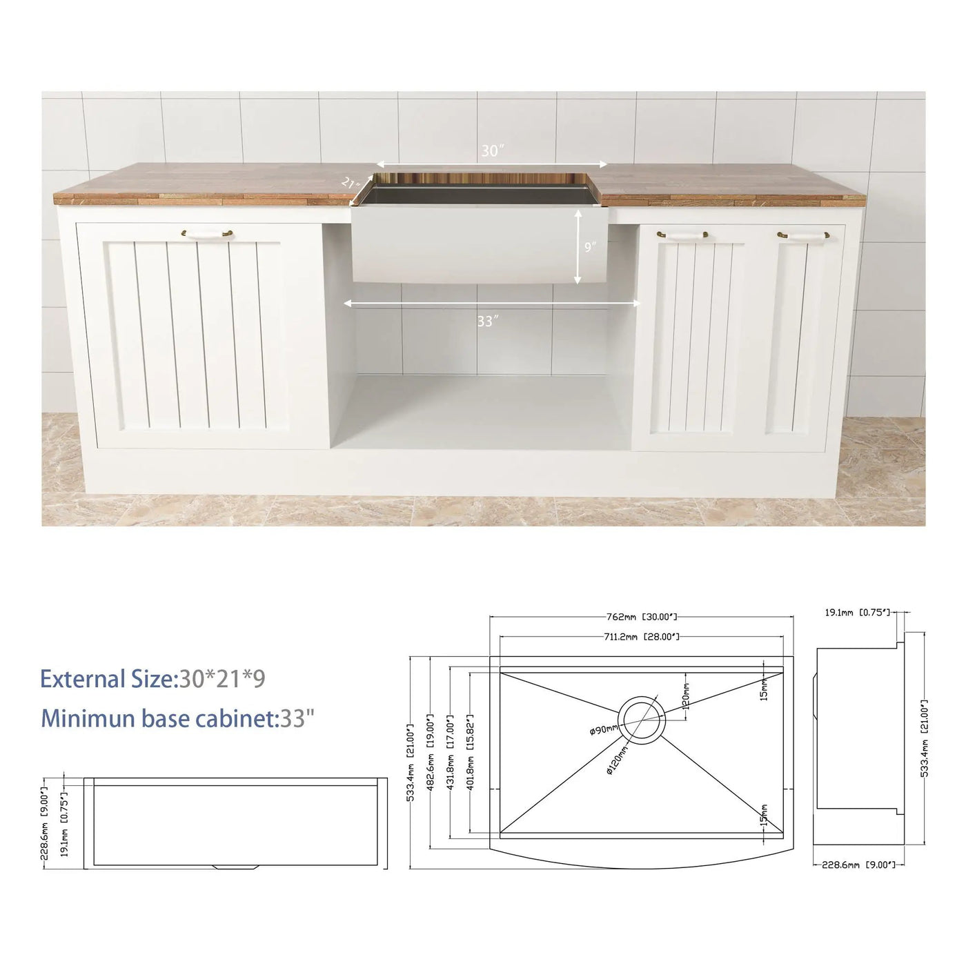Classic Ceramic Farmhouse Sink Workstation Single Bowl With Durable Finish by HouseOfZazla