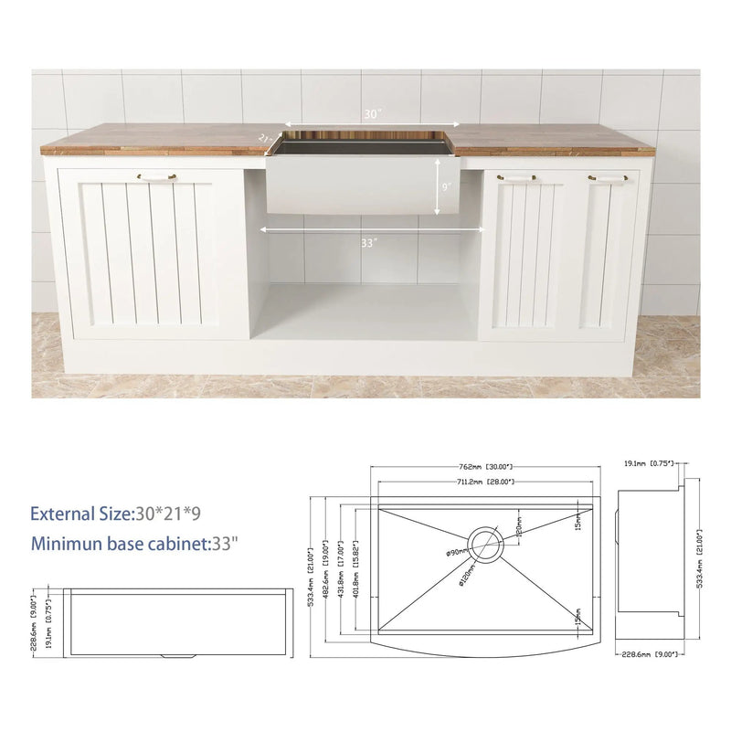 Classic Ceramic Farmhouse Sink Workstation Single Bowl With Durable Finish by HouseOfZazla