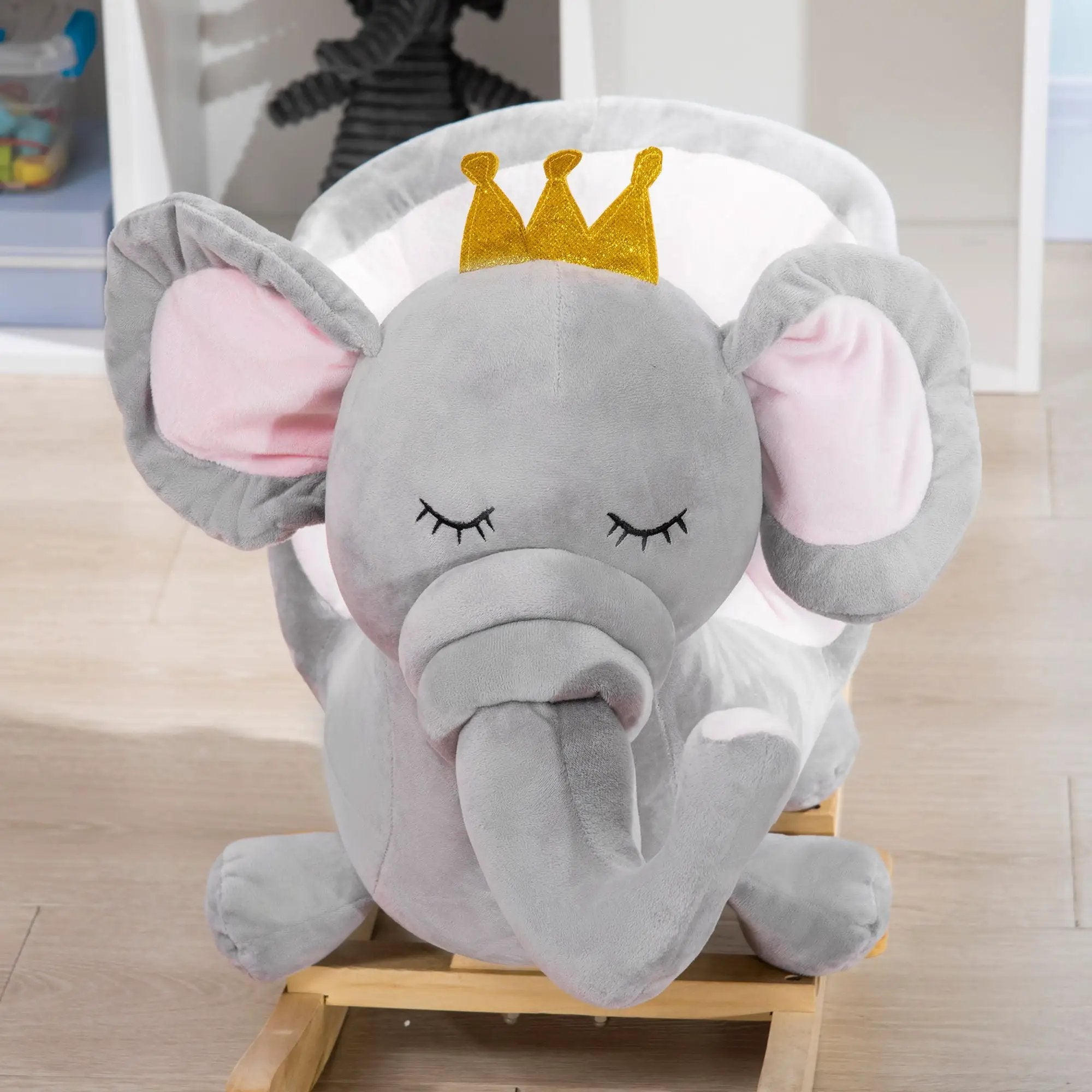 Qaba - Baby Rocking Horse Elephant Rocking Chair Toddler Rocker Toy With Sound Wooden Base Seat Safety Belt For 1.5-3 Year Old - Gray by Unique Piece Furniture