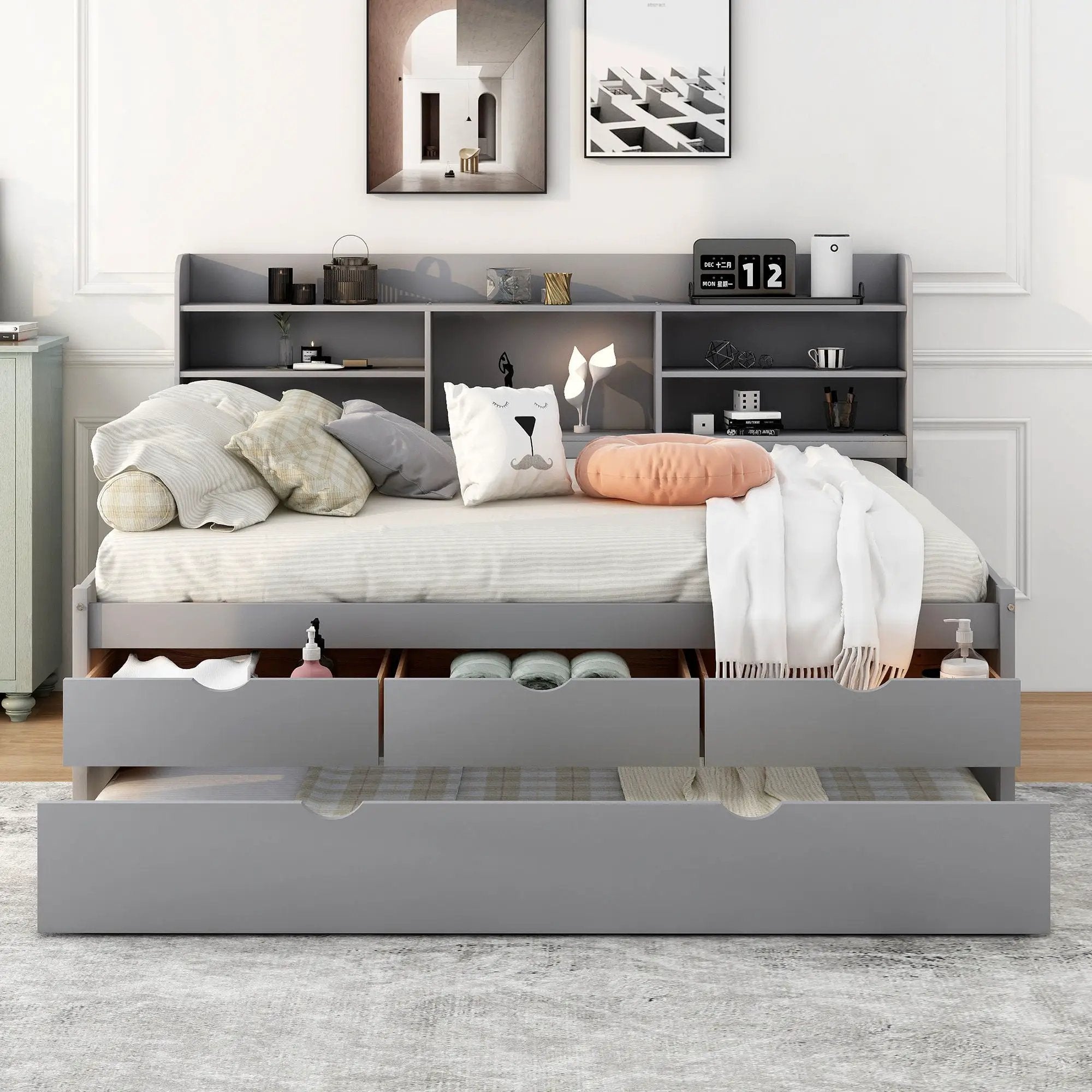 Captain Bed With Built In Bookshelves, 3 Storage Drawers, And Trundle by HouseOfZazla