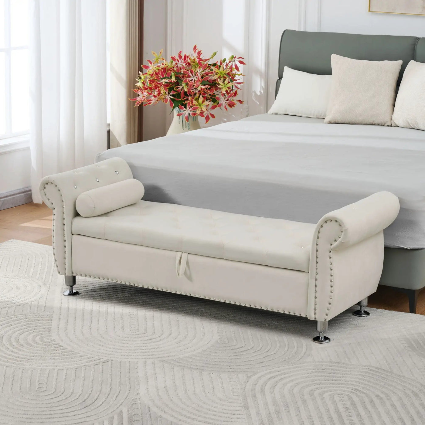 Storage Bench With Crystal Buttons And 1 Pillow For Bedroom by HouseOfZazla