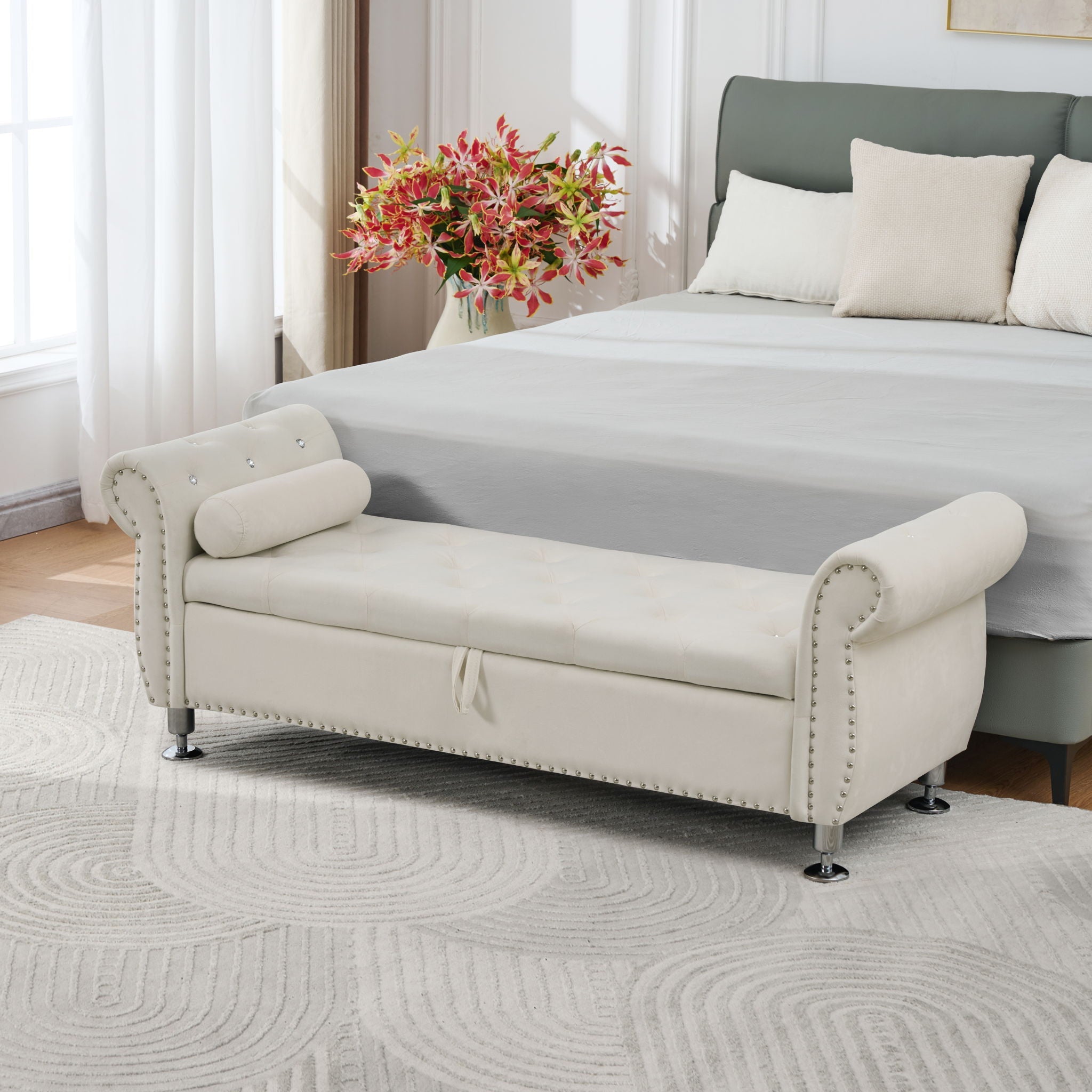 Storage Bench With Crystal Buttons And 1 Pillow For Bedroom by HouseOfZazla