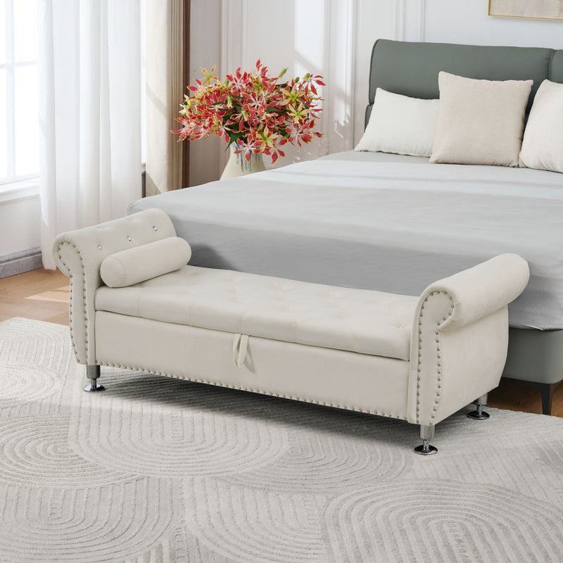 Storage Bench With Crystal Buttons And 1 Pillow For Bedroom by HouseOfZazla