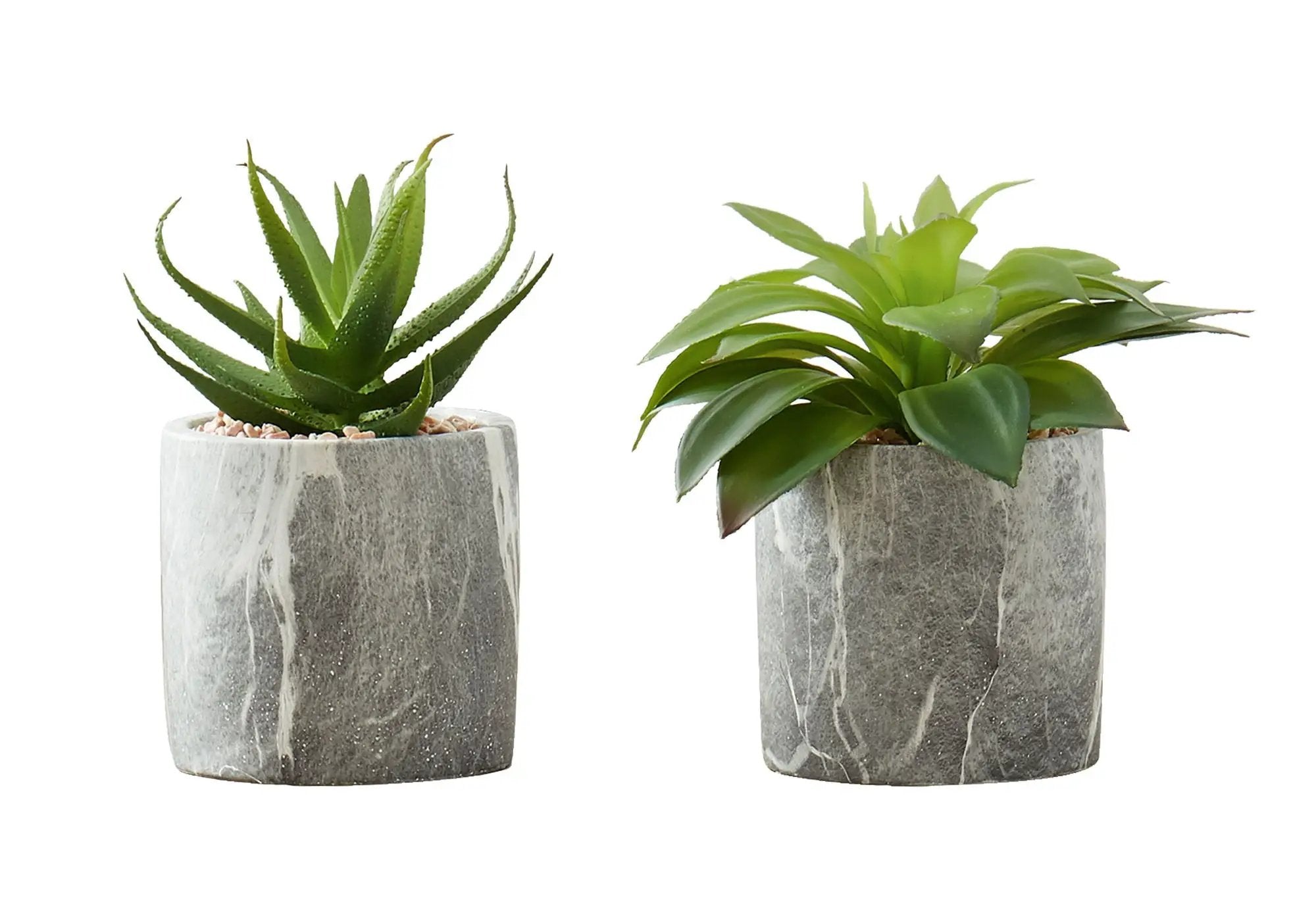 6" Tall, Artificial Plant, Succulent, Indoor, Faux, Fake, Table, Greenery, Potted, Decorative (Set of 2) - Green / Gray by Unique Piece Furniture