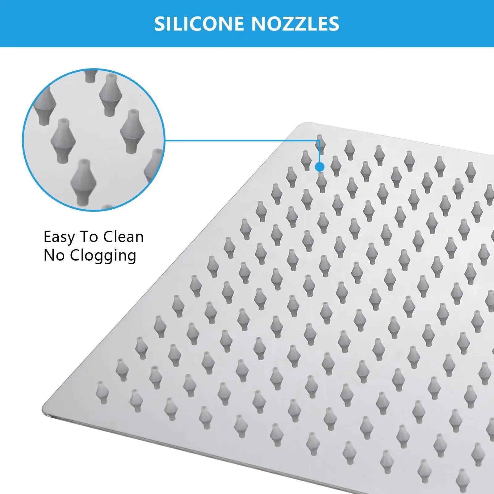 16" Square Rainfall Shower Head Fixed Wall Mount With Full Body Coverage & Self Cleaning Silicone Nozzles by HouseOfZazla