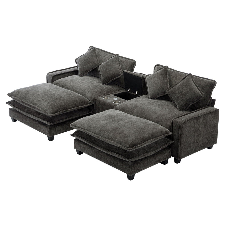 Modern Sectional Sofa With Removable Ottomans, USB Ports by HouseOfZazla