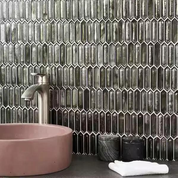 Sealed New Ivy Hill Tile Fargin Platinum Moss Elongated Hexagon 12 in. x 10 in. x 7mm Polished Glass Mosaic Tile (0.82 sq. ft.) by Selzalot