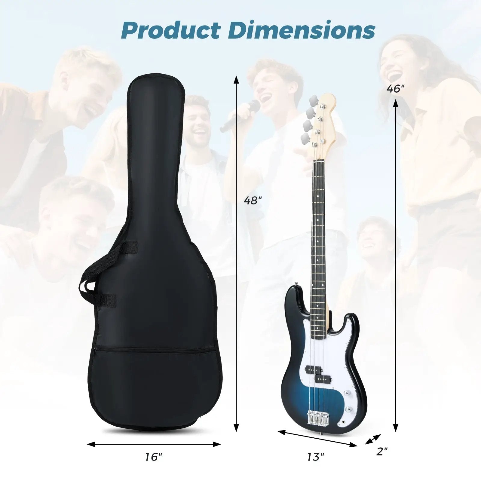 45.5 Inch Electric Bass Guitar with Double Pickups and Gig Bag for Beginners by DirectDeals