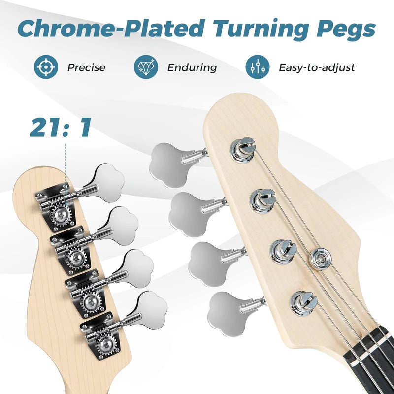 45.5 Inch Electric Bass Guitar with Double Pickups and Gig Bag for Beginners by DirectDeals