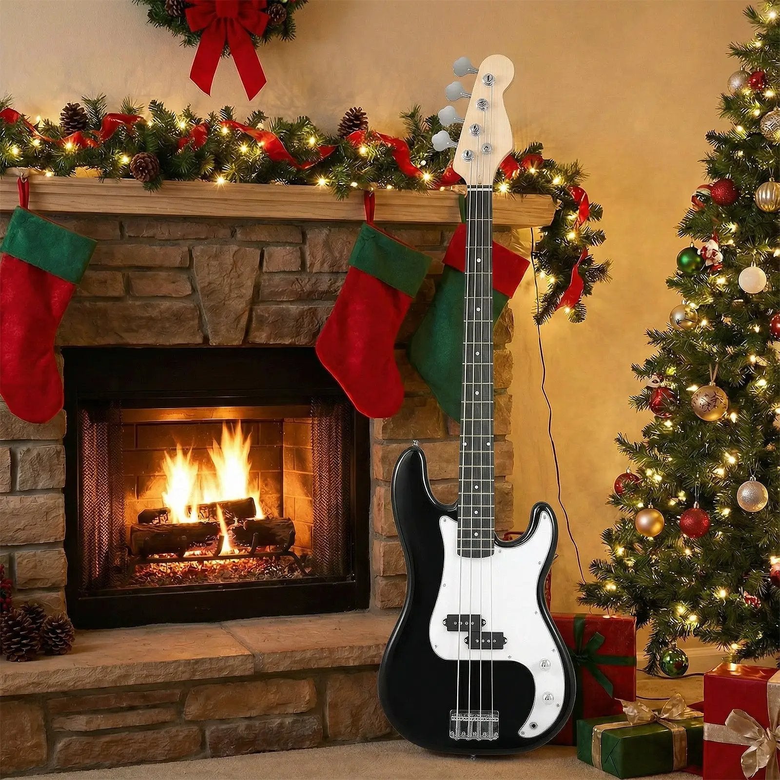 45.5 Inch Electric Bass Guitar with Double Pickups and Gig Bag for Beginners by DirectDeals
