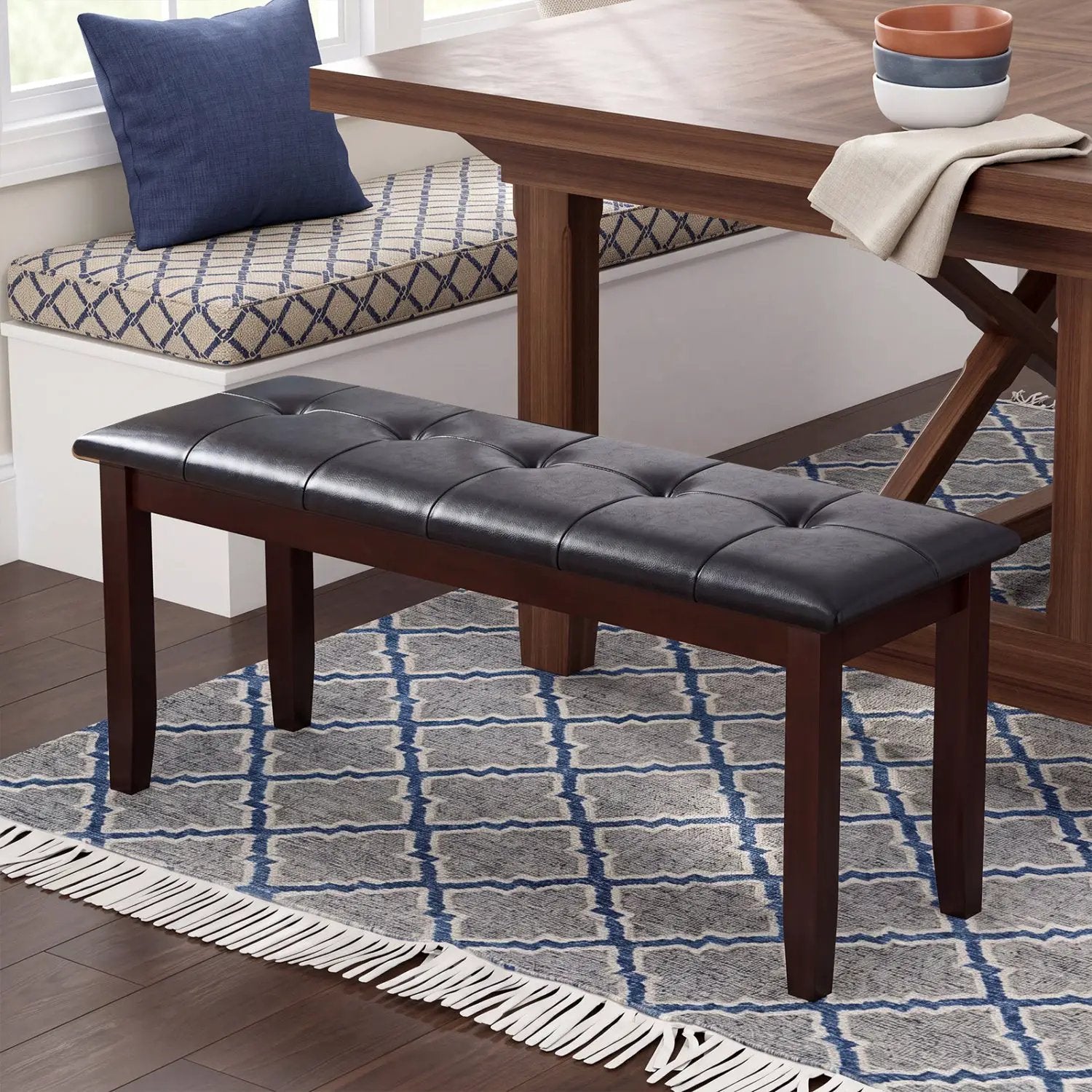 Upholstered Bench with Tufted Seat and Wood Legs, 45.5" by DirectDeals