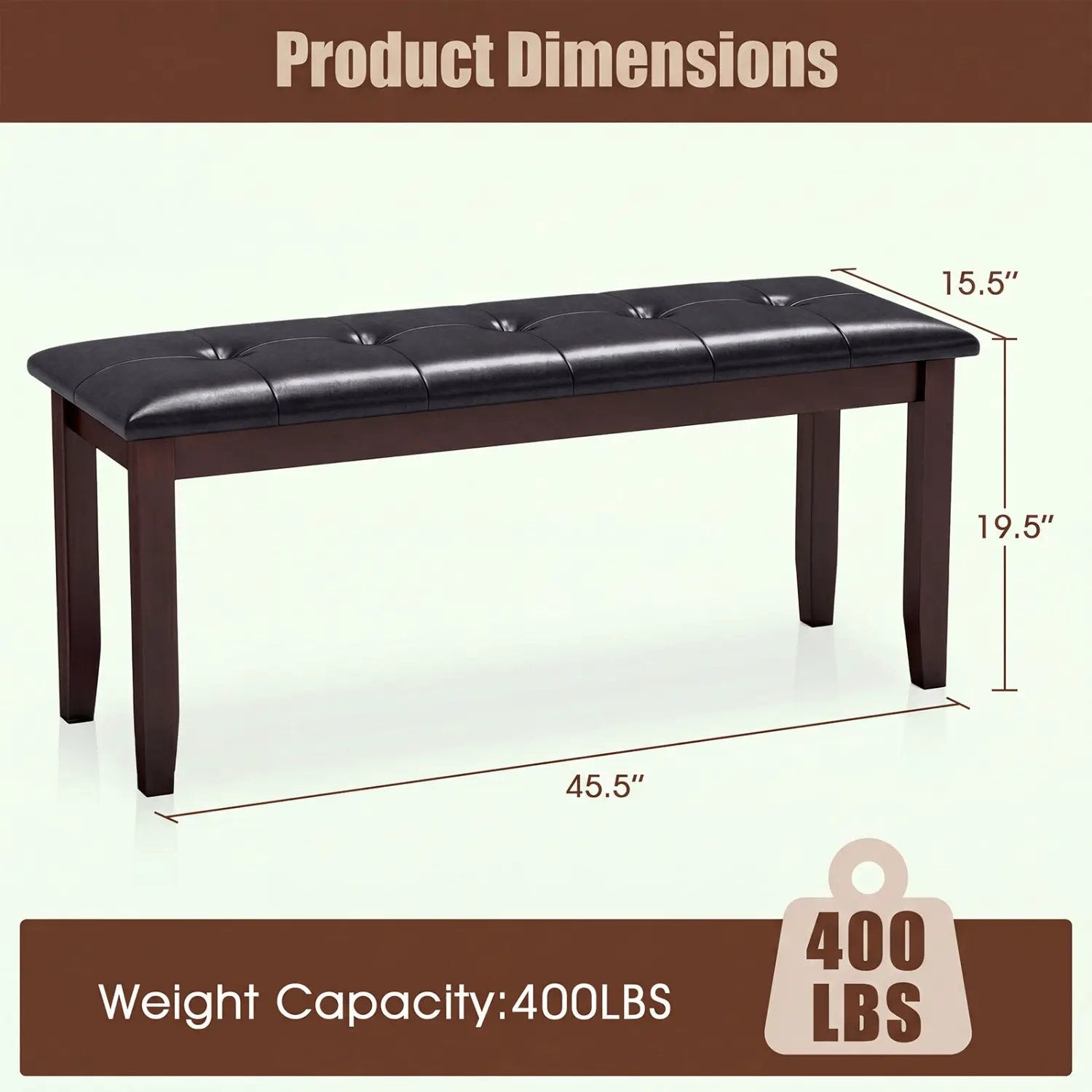 Upholstered Bench with Tufted Seat and Wood Legs, 45.5" by DirectDeals