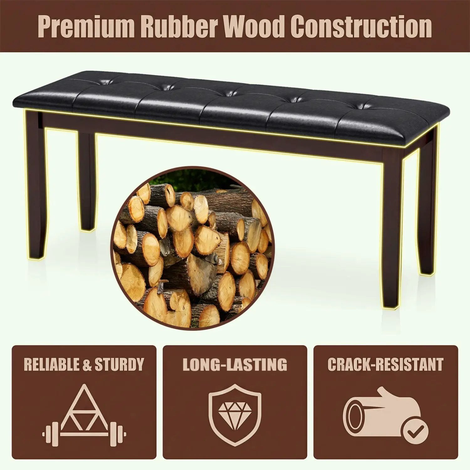 Upholstered Bench with Tufted Seat and Wood Legs, 45.5" by DirectDeals
