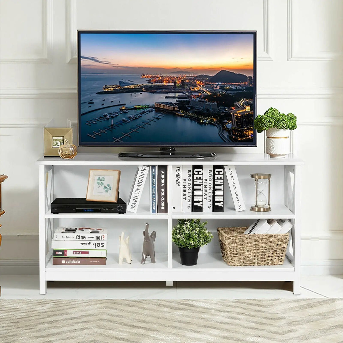 Wooden TV Stand Entertainment for TVs up to 55 Inch with X-Shaped Frame, photo 19 of 32