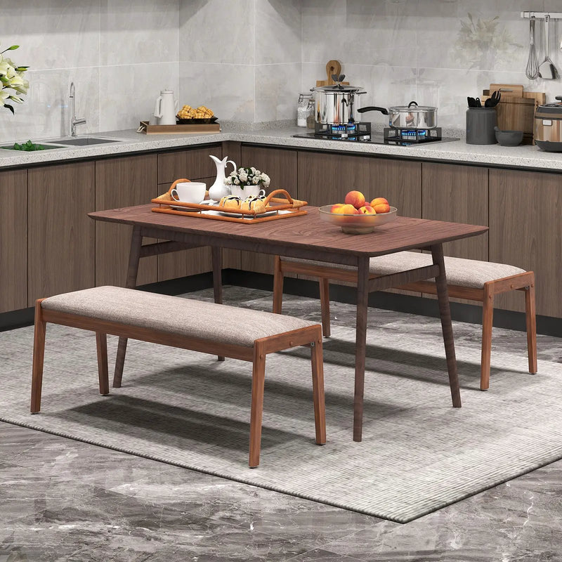 45 Inch Farmhouse Backless Bench with Rubber Wood Legs and Fabric Padded Seat-Beige by DirectDeals