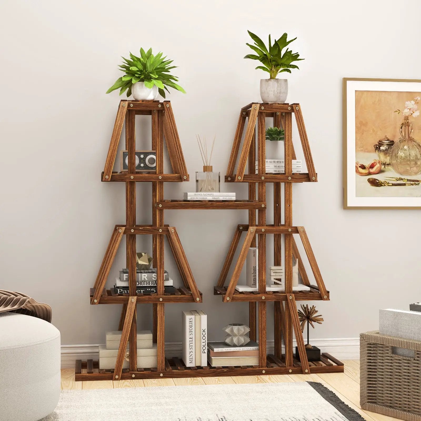 5-Tier 10 Potted Wood Plant Stand for Multiple Plants by DirectDeals