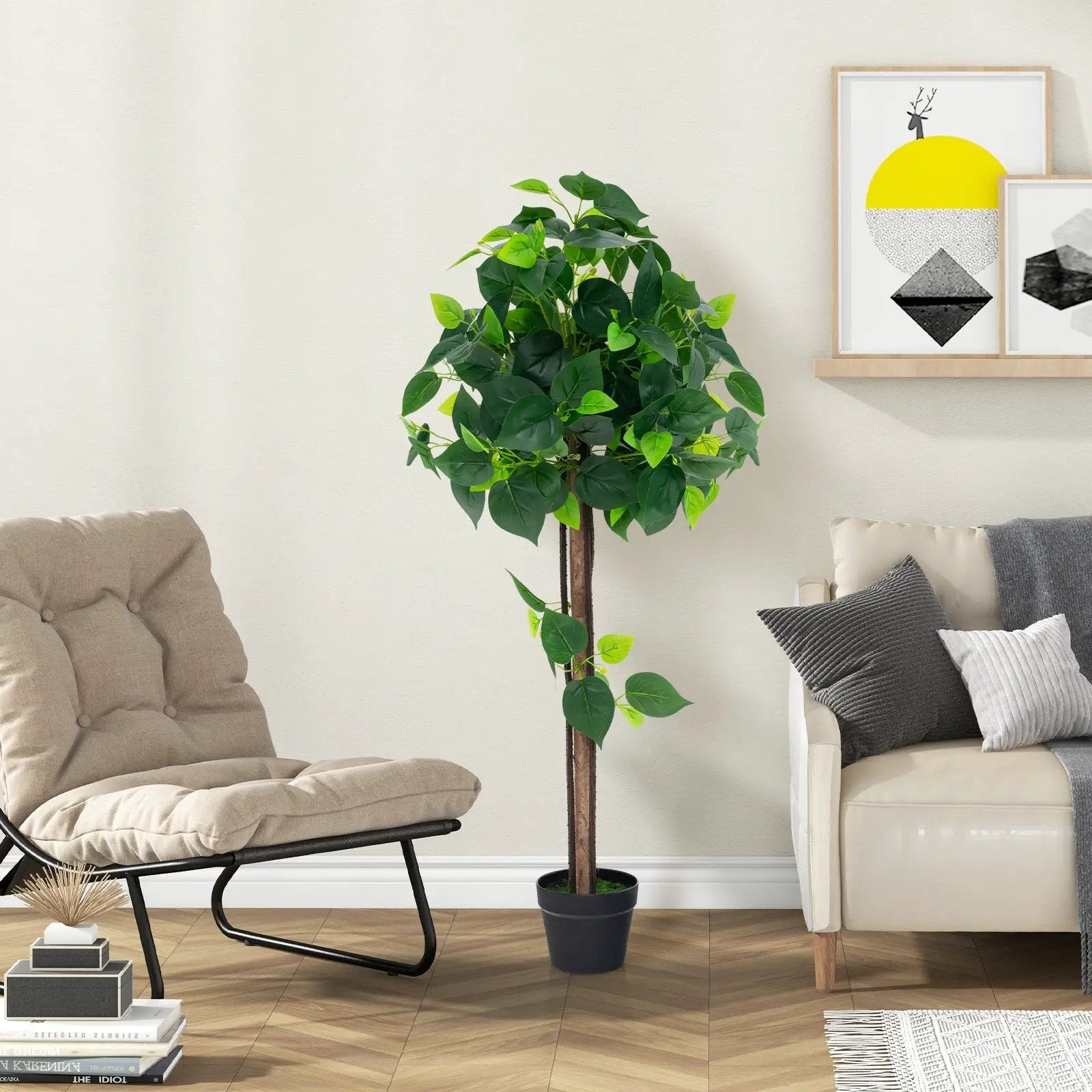 45 Inches Artificial Hydrangea Tree with Real Wood Trunk and Realistic Hydrangea Leaves by DirectDeals
