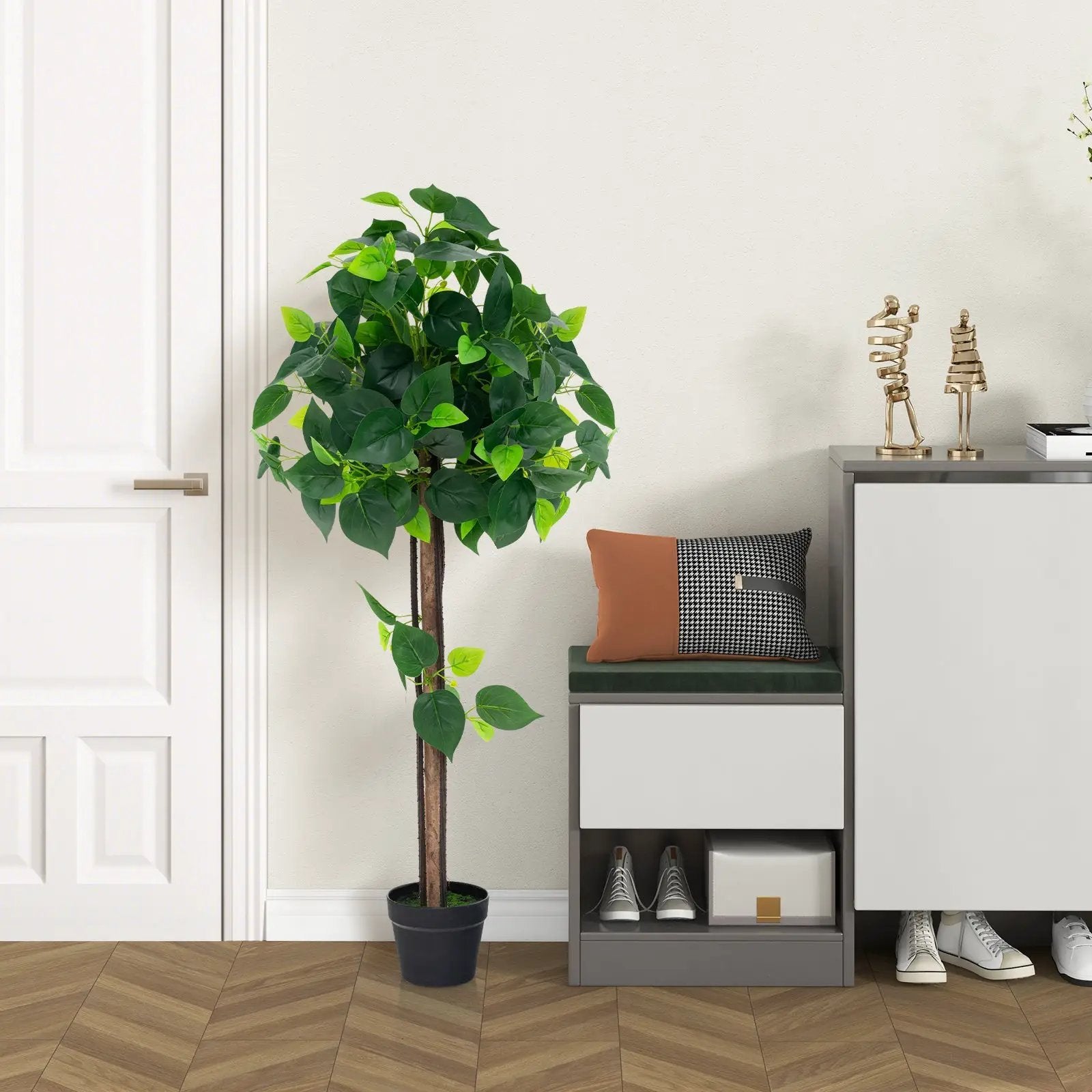 45 Inches Artificial Hydrangea Tree with Real Wood Trunk and Realistic Hydrangea Leaves by DirectDeals