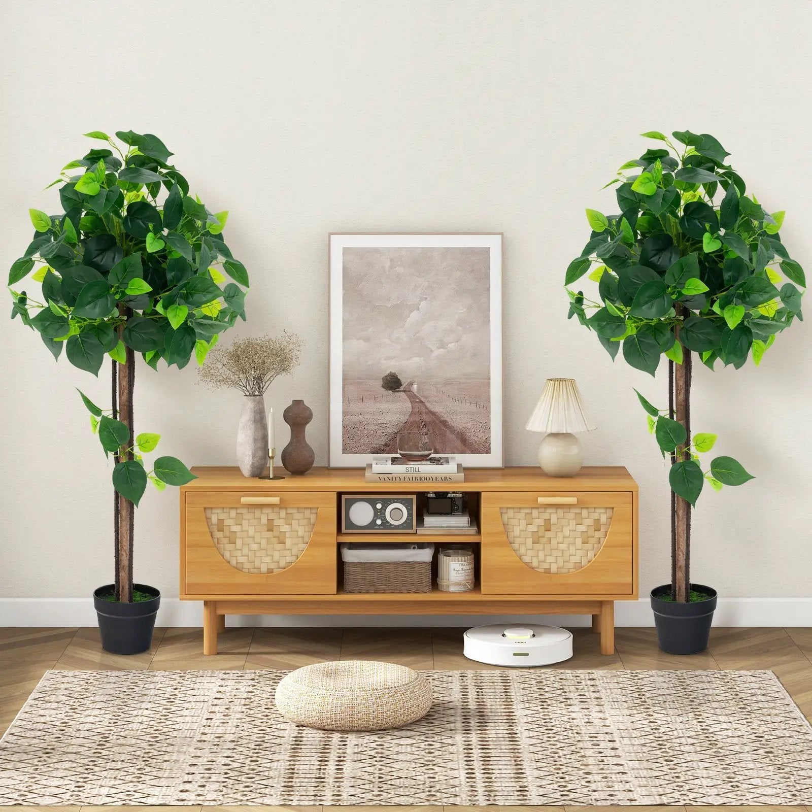 45 Inches Artificial Hydrangea Tree with Real Wood Trunk and Realistic Hydrangea Leaves by DirectDeals