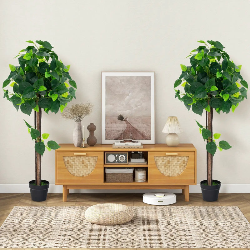 45 Inches Artificial Hydrangea Tree with Real Wood Trunk and Realistic Hydrangea Leaves by DirectDeals