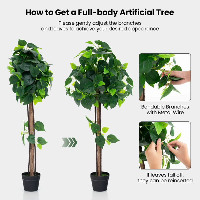45 Inches Artificial Hydrangea Tree with Real Wood Trunk and Realistic Hydrangea Leaves by DirectDeals