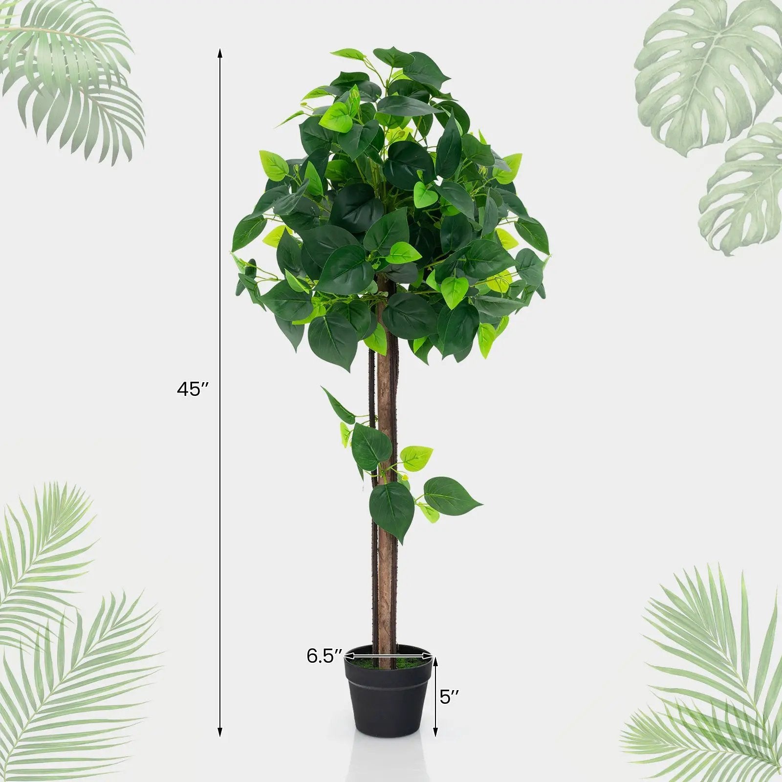 45 Inches Artificial Hydrangea Tree with Real Wood Trunk and Realistic Hydrangea Leaves by DirectDeals
