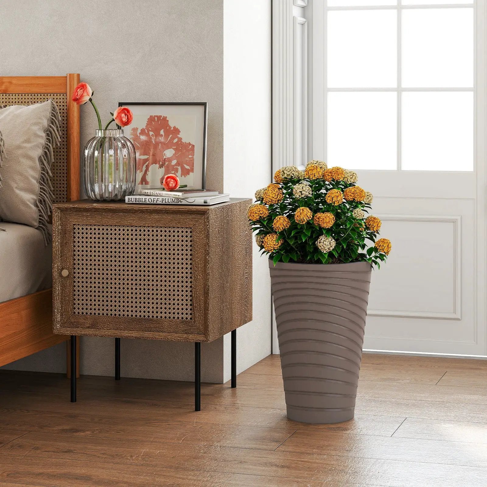 45 cm Tall Flower Pot Set of 2 with Insert Bucket and Handle Design-Brown by DirectDeals