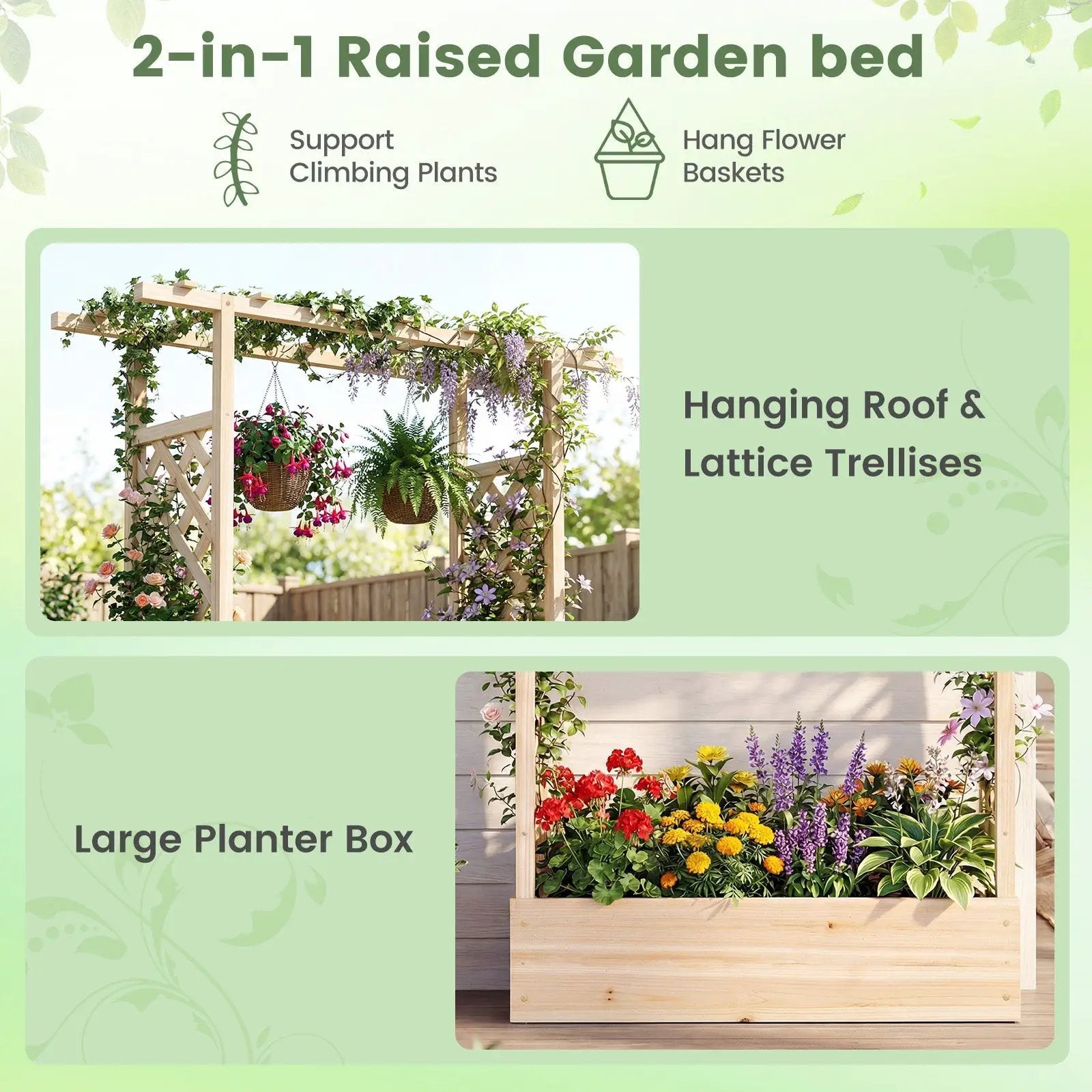 45 inch Tall Wooden Raised Garden Bed with Side Trellis and Hanging Roof by DirectDeals