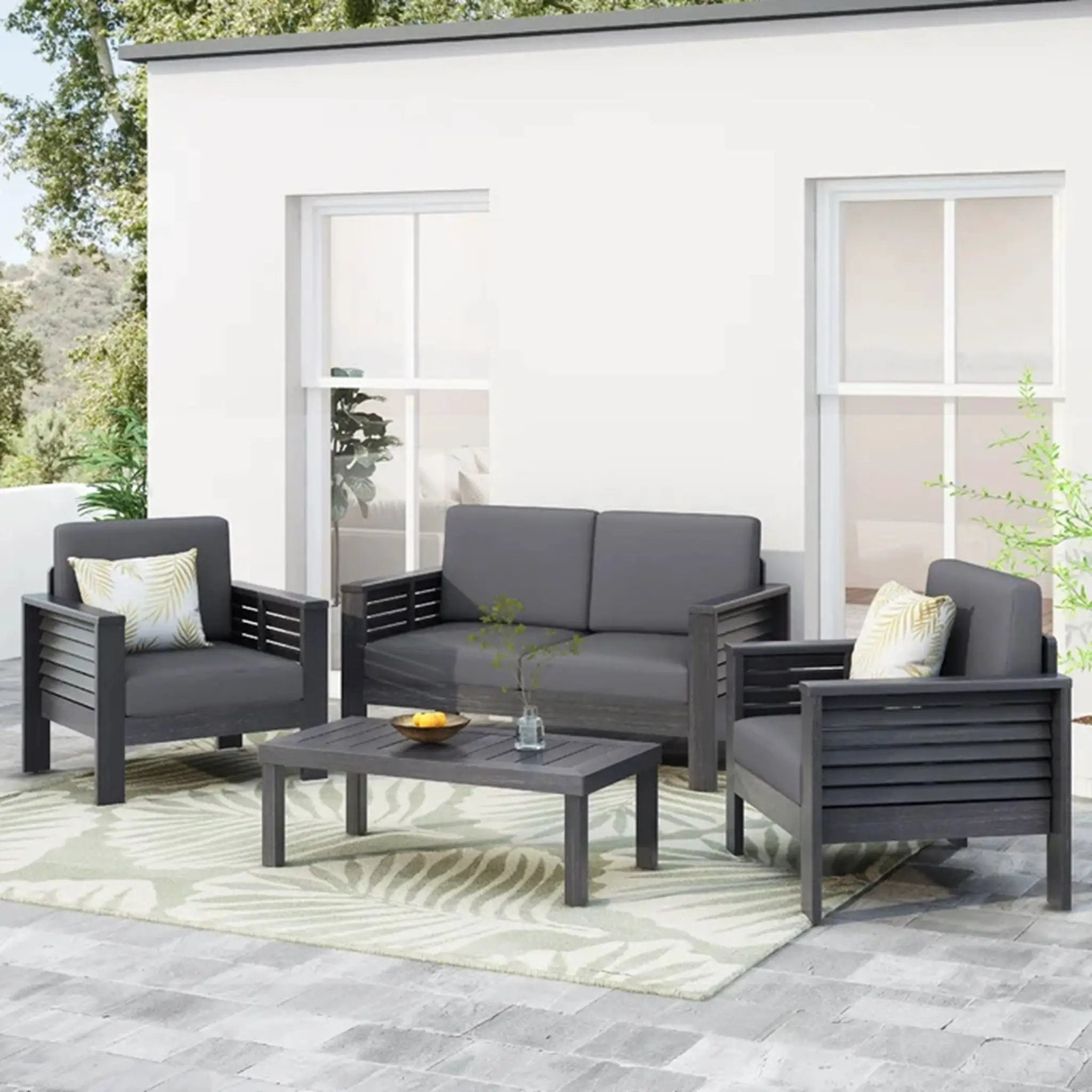 Acacia Wood Loveseat And Coffee Table Set With Cushions by HouseOfZazla