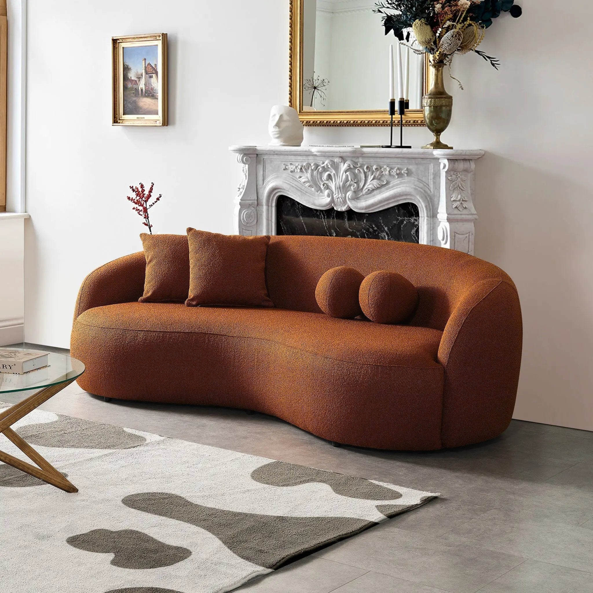 Drake - Japandi Style Curvy Boucle Sofa by HouseOfZazla