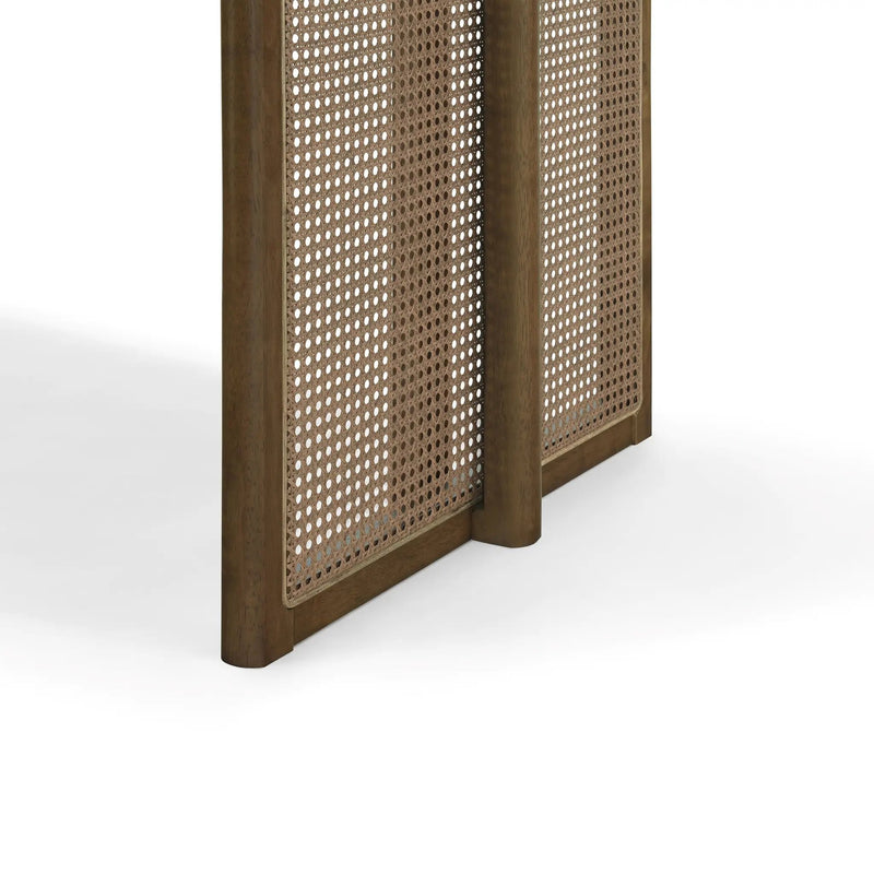 Walnut-Colored Rubber Wood Dining Table with Rattan Accents by HouseOfZazla