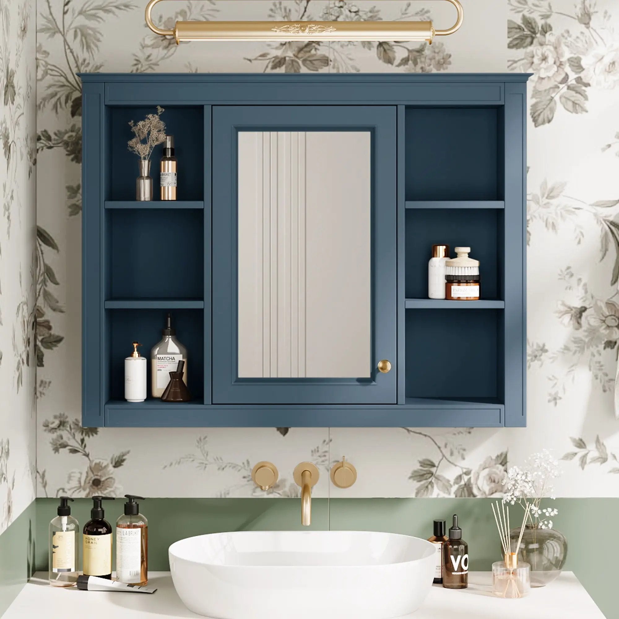 Wall Mounted Medicine Cabinet With Mirror, Storage Cabinet Featuring 6 Open Shelves And Adjustable Interior by Unique Piece Furniture