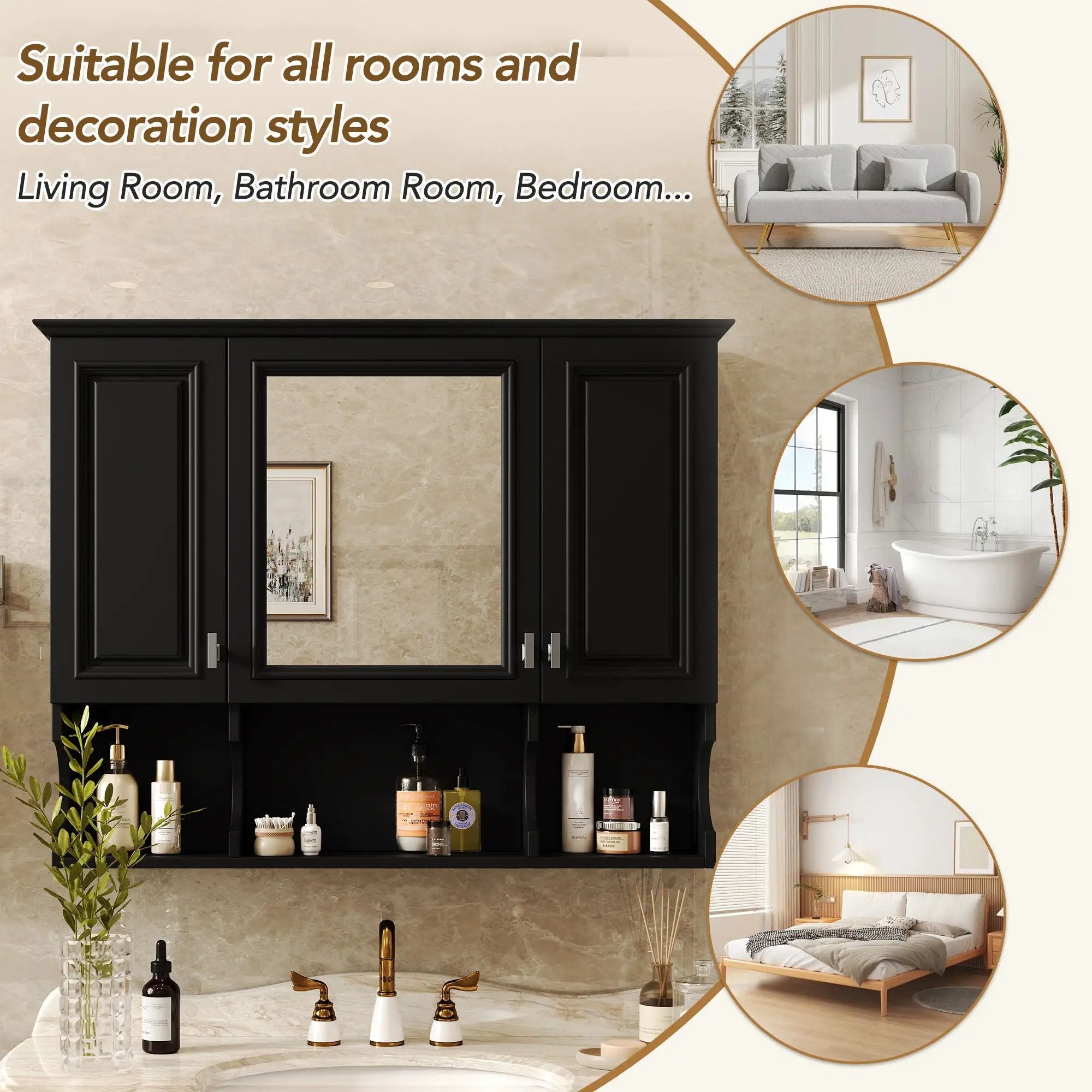 Wall Mounted Bathroom Medicine Wall Cabinet With Mirror & Open Shelves by Unique Piece Furniture