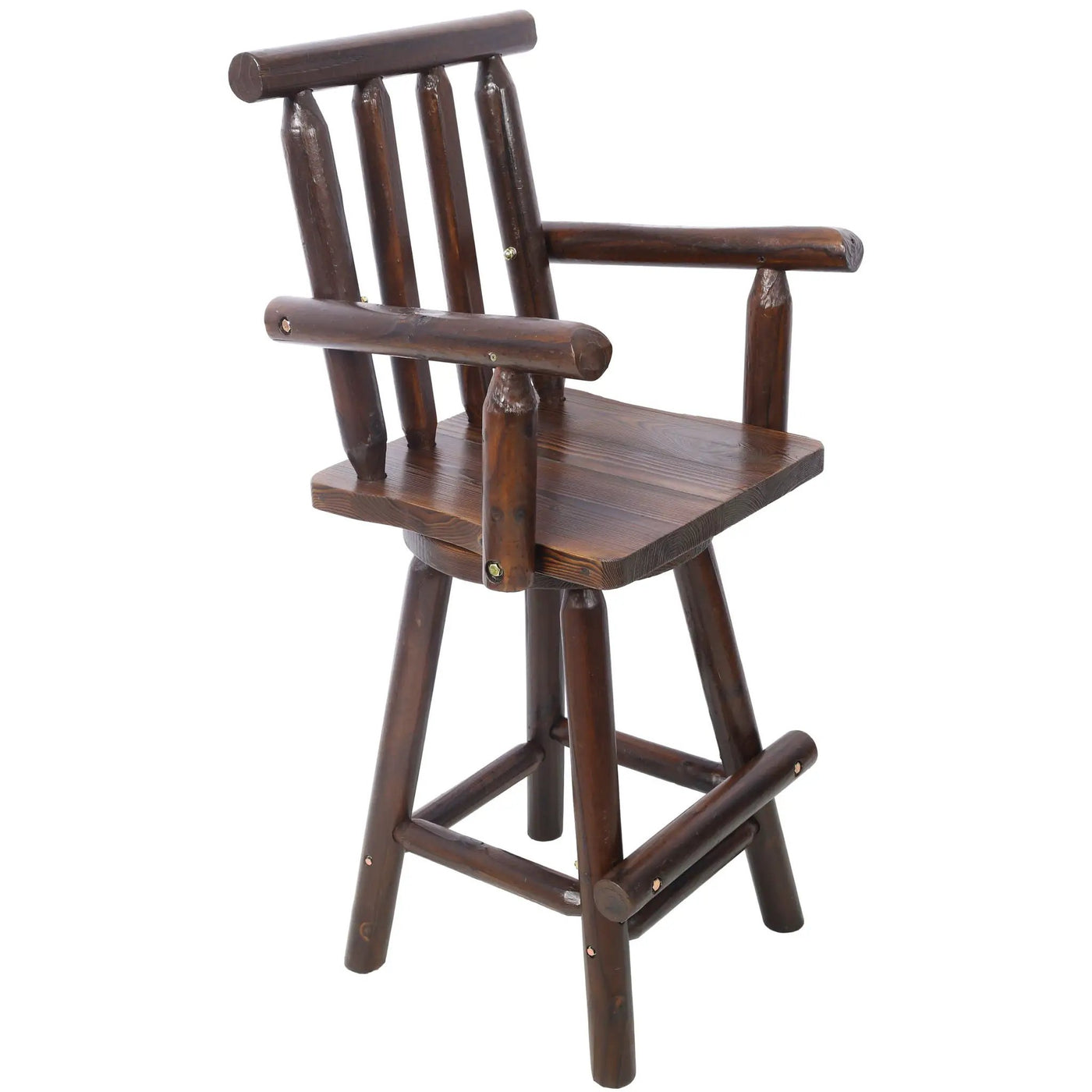 Rustic Bar Stool, Fir Wood Construction, Wide Armrest by Unique Piece Furniture