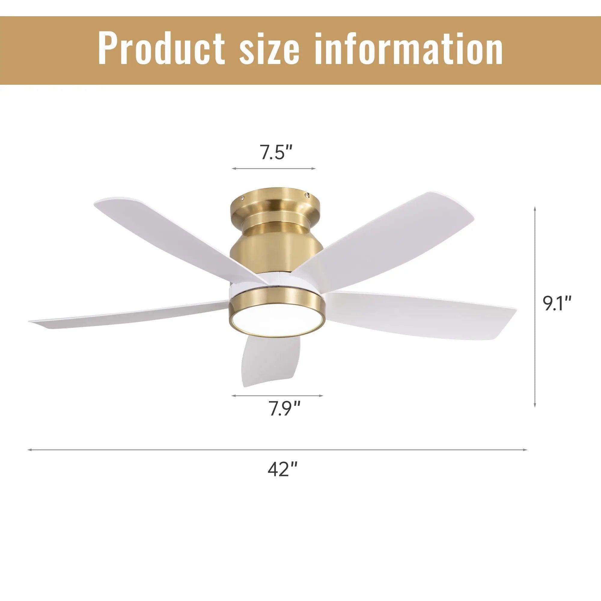 Flush Mount Ceiling Fan With LED Light 22W And Remote Control Blades / Body, DC Motor by Unique Piece Furniture