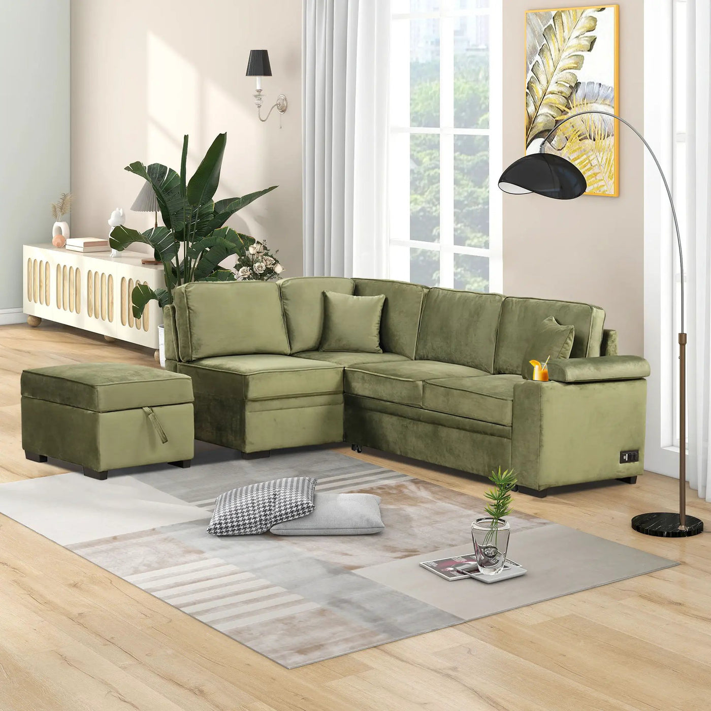 Sleeper Sofa Bed, 2 In 1 Pull Out Sofa Bed L Shape Couch With Storage Ottoman For Living Room, Bedroom Couch And Small Apartment by Unique Piece Furniture