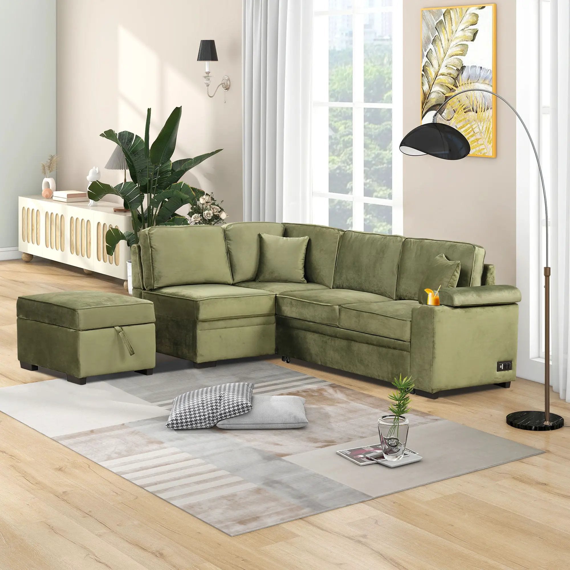 Sleeper Sofa Bed, 2 In 1 Pull Out Sofa Bed L Shape Couch With Storage Ottoman For Living Room, Bedroom Couch And Small Apartment by Unique Piece Furniture