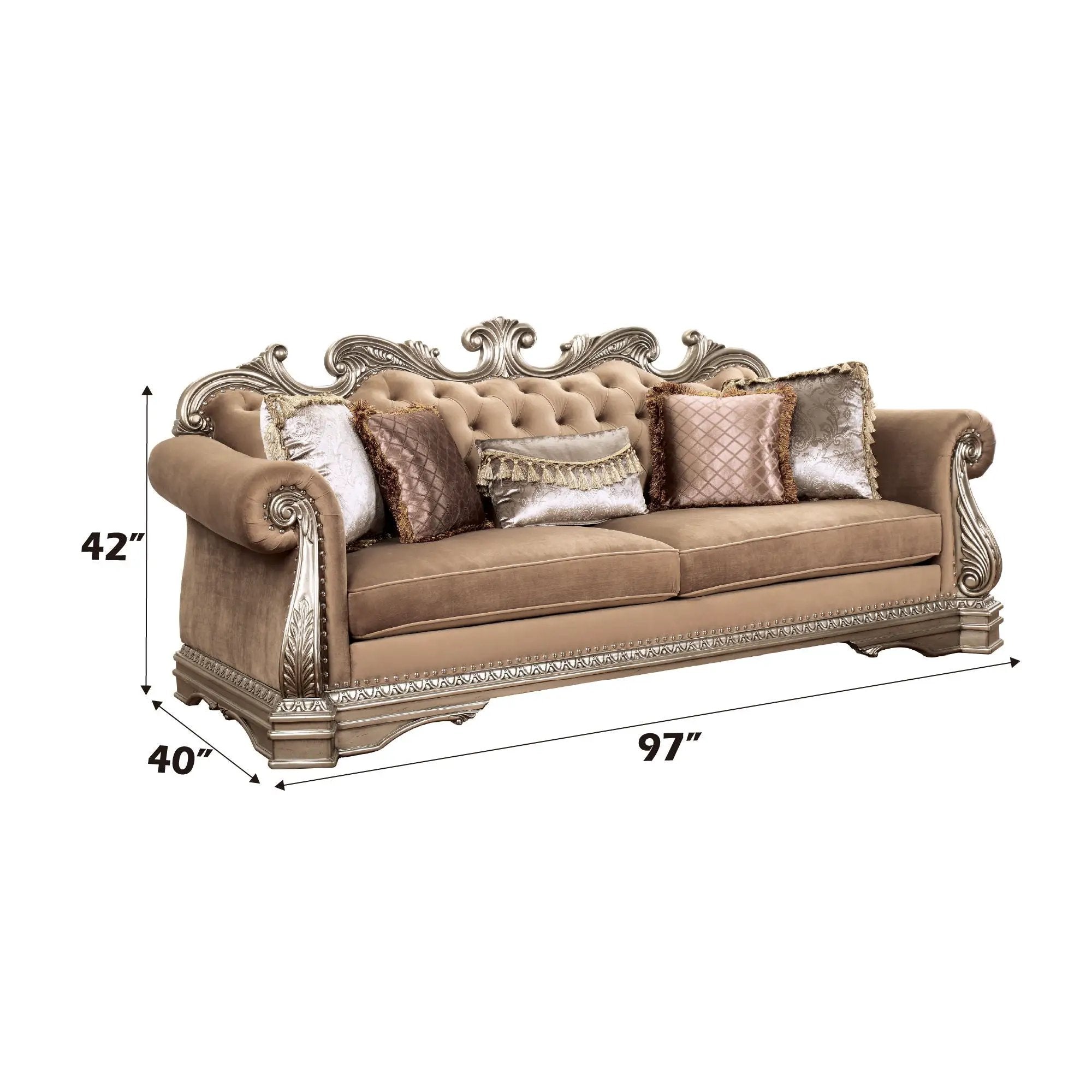 Northville - Sofa With 5 Pillows - Velvet & Antique Silver by Unique Piece Furniture